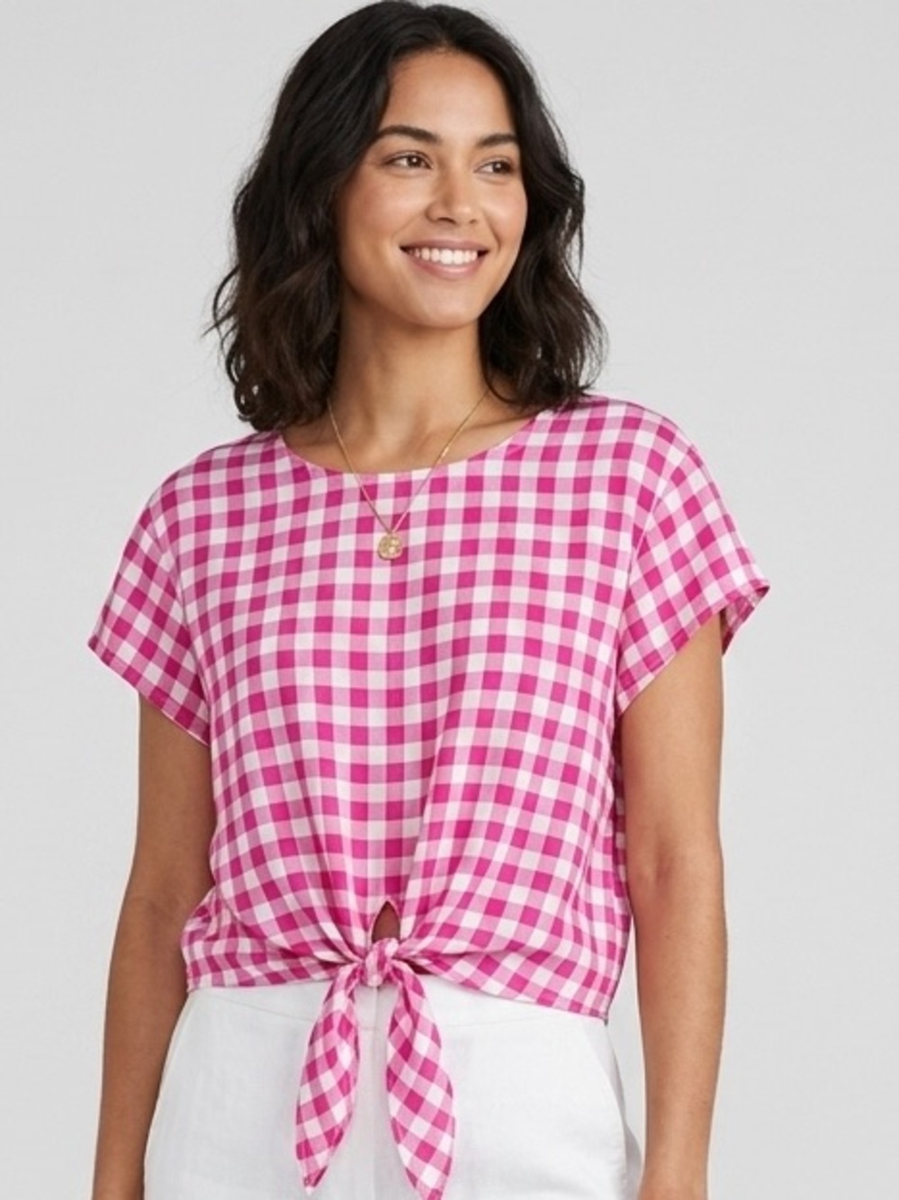 Pink and White Checked Top